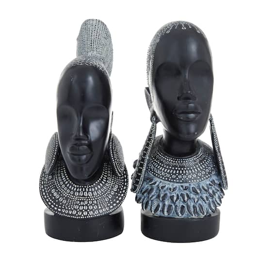 Set of 2 Black Polystone Eclectic Sculptures, 11" x 5" x 8"